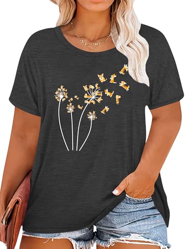 tiorhooe Damen Große Größen Shirt Frauen Dandelion T Shirts Plus Size Löwenzahn Casual T Shirt von tiorhooe