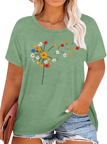 tiorhooe Damen Große Größen Shirt Frauen Dandelion T Shirts Plus Size Löwenzahn Casual T Shirt von tiorhooe