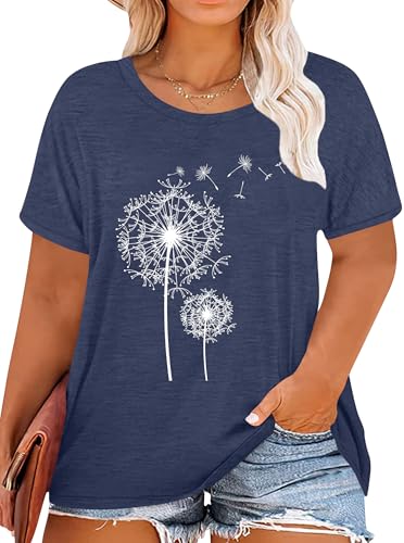 tiorhooe Damen Große Größen Shirt Frauen Dandelion T Shirts Plus Size Löwenzahn Casual T Shirt von tiorhooe