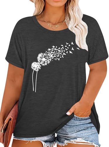 tiorhooe Damen Große Größen Shirt Frauen Dandelion T Shirts Plus Size Löwenzahn Casual T Shirt von tiorhooe