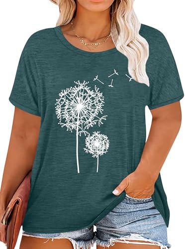 tiorhooe Damen Große Größen Shirt Frauen Dandelion T Shirts Plus Size Löwenzahn Casual T Shirt von tiorhooe