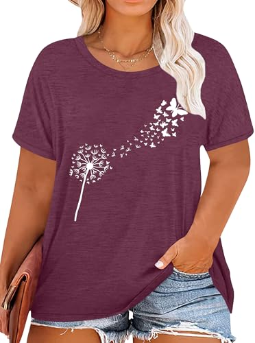 tiorhooe Damen Große Größen Shirt Frauen Dandelion T Shirts Plus Size Löwenzahn Casual T Shirt von tiorhooe