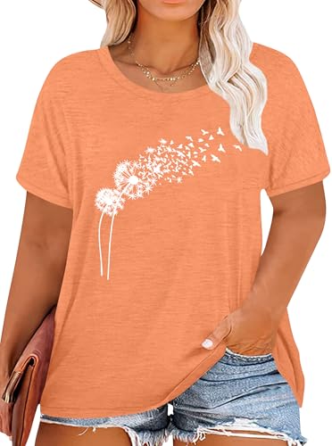 tiorhooe Damen Große Größen Shirt Frauen Dandelion T Shirts Plus Size Löwenzahn Casual T Shirt von tiorhooe