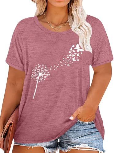 tiorhooe Damen Große Größen Shirt Frauen Dandelion T Shirts Plus Size Löwenzahn Casual T Shirt von tiorhooe