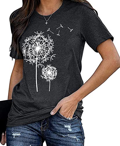 tiorhooe Damen Pusteblume T-Shirt Frauen Blume Muster Shirt Frau Nette Casual Kurzarm Tops von tiorhooe