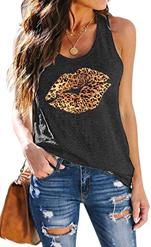 tiorhooe Frauen Tank Top Leopardenmuster Damen Lippenmuster T-Shirt Frau Lippe Und Zunge Graphic Print Shirts von tiorhooe
