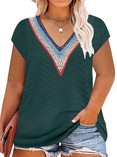 tiorhooe Große Größen T-Shirts Damen V-Ausschnitt Plus Size Mode Strick Top Sommer Oversize Frauen Tshirts von tiorhooe