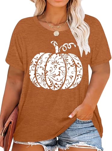 tiorhooe Halloween Damen Große Größen Shirt Frauen Plus Size Kürbis T Shirts Oversize Thanksgiving T-Shirt von tiorhooe