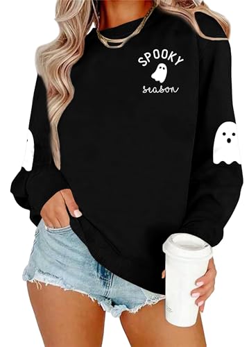 tiorhooe Halloween Pullover Damen Spooky Pullover Frauen Halloween Kürbis Graphic Sweatershirt von tiorhooe