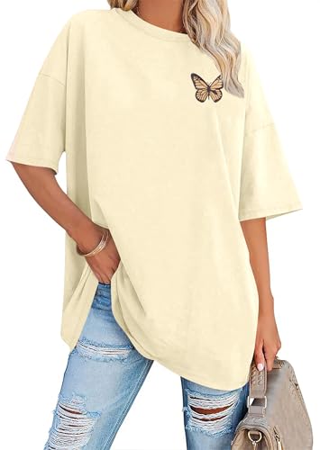tiorhooe Oversize Shirt Damen Sport Sommer Oberteile Oversize Shirt Mit Schmetterling Tshirt von tiorhooe