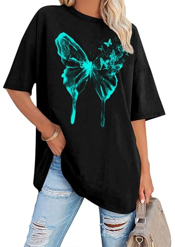 tiorhooe Oversize Shirt Damen Sport Sommer Oberteile Oversize Shirt Mit Schmetterling Tshirt von tiorhooe