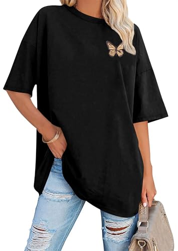 tiorhooe Oversize Shirt Damen Sport Sommer Oberteile Oversize Shirt Mit Schmetterling Tshirt von tiorhooe