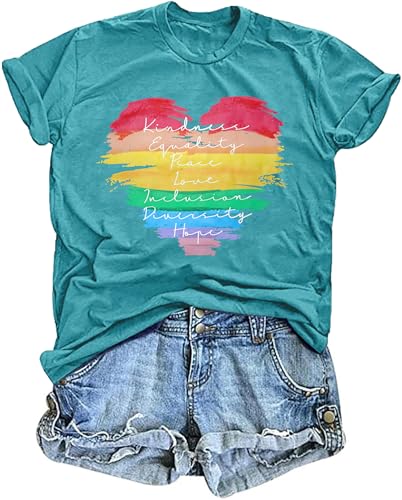 tiorhooe Pride Shirt Damen Regenbogen Print Tshirt Frauen Gay LGBT Gay Pride Kurzarm Top von tiorhooe