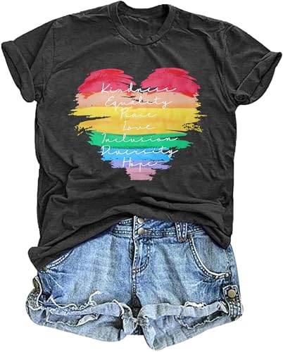tiorhooe Pride Shirt Damen Regenbogen Print Tshirt Frauen Gay LGBT Gay Pride Kurzarm Top von tiorhooe