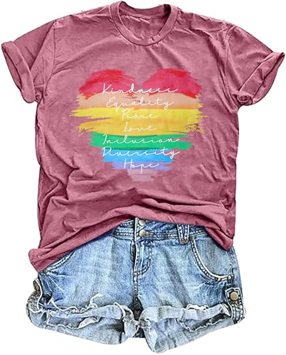 tiorhooe Pride Shirt Damen Regenbogen Print Tshirt Frauen Gay LGBT Gay Pride Kurzarm Top von tiorhooe