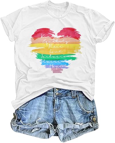 tiorhooe Pride Shirt Damen Regenbogen Print Tshirt Frauen Gay LGBT Gay Pride Kurzarm Top von tiorhooe