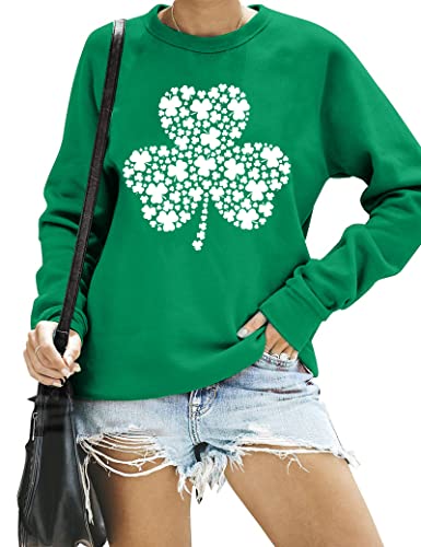 tiorhooe St. Patricks Day Sweatshirt für Damen, Glückskleeblatt-Pullover, irischer Kleeblatt-Aufdruck, Tops, Grün 1, L von tiorhooe