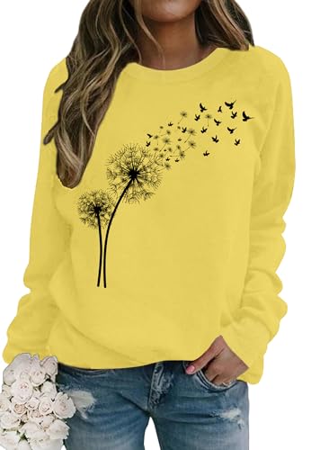 tiorhooe Sweatshirt Damen Löwenzahn Langarmshirt Pusteblume Pullover Winter Bluse Tops von tiorhooe