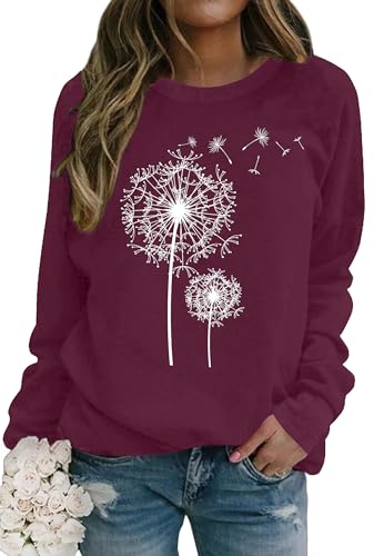 tiorhooe Sweatshirt Damen Löwenzahn Langarmshirt Pusteblume Pullover Winter Bluse Tops von tiorhooe