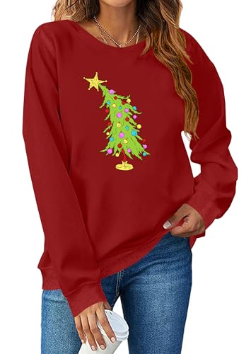 tiorhooe Weihnachts Sweatshirt Damen Christmas Sweater Damen Xmas Pullover Langarmshirt von tiorhooe