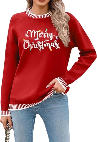 tiorhooe Weihnachtspullover Damen Ugly Christmas Sweater Lustig Merry Christmas Jumper von tiorhooe