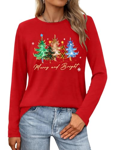 tiorhooe Weihnachtsshirt Damen Langarm Weihnachtspullover Lustig Weihnachten Shirt Damen Top von tiorhooe