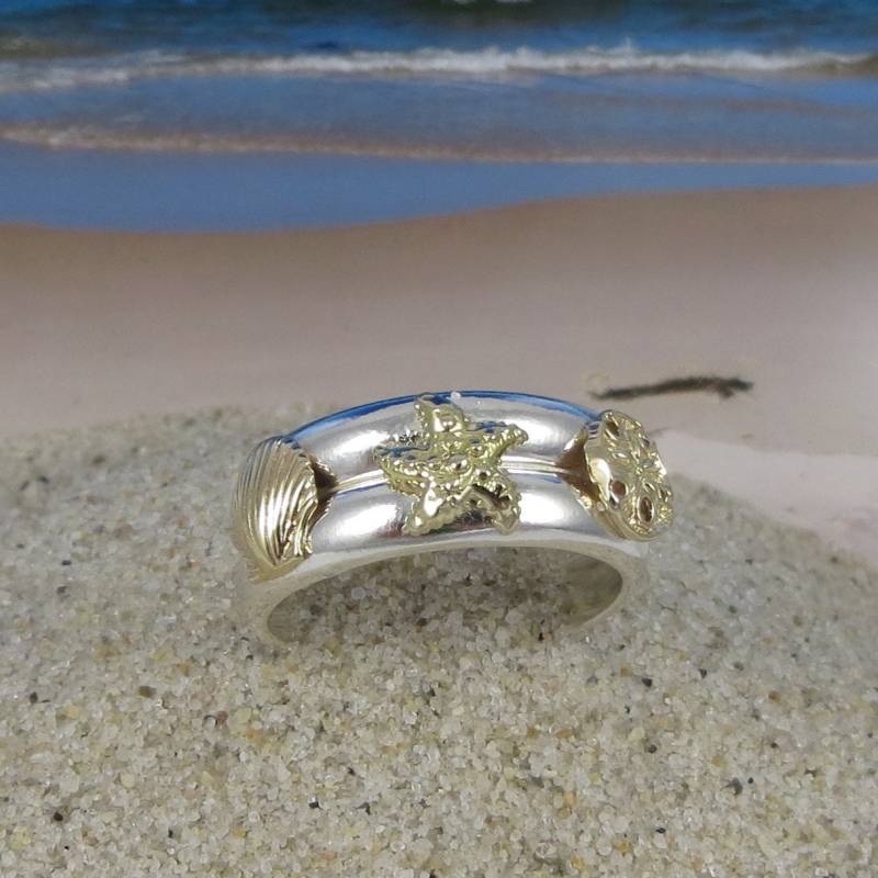 14K Gold Und Sterling Silber Doppel-Meerlebensstapler-Ring 14K Gold Und Sterling Silber Doppel-Meerlebensstapler-Ring von tiposcreations
