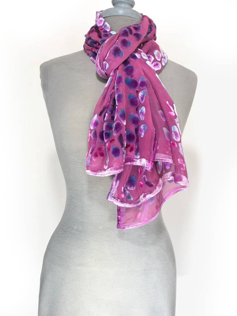 Ausbrenner Samtschal, Handgefärbter Seidenschal, Seidenchiffon Und Luxuriöser Weicher Samt, Waschbar Ausbrenner Samtschal, Handgefärbter Seidenschal, Seidenchiffon Und Luxuriöser Weicher Samt, Waschbar von tiresh