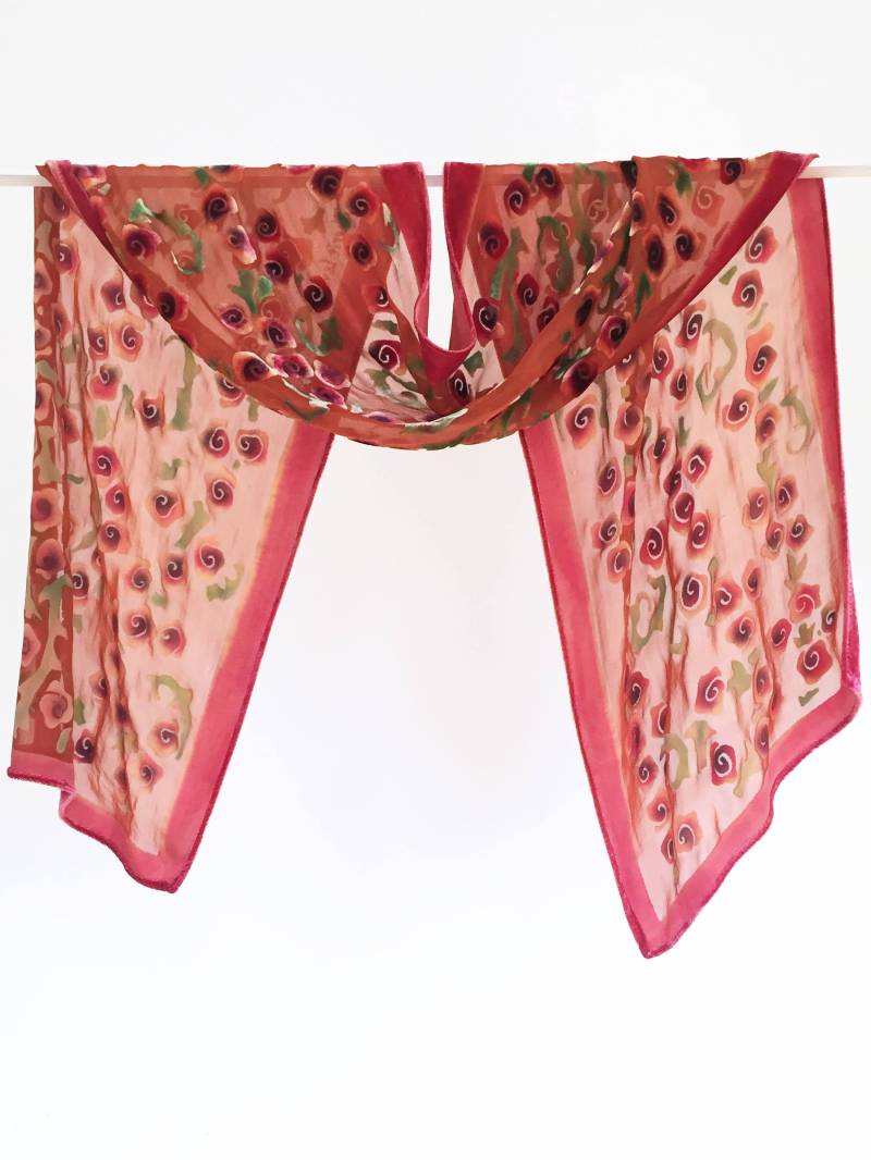 Ausbrenner Seidensamt Schal, Hand Bemalt Seide Orange Luxuriös Geschnitten Samt, Devore Rosen Blumenmuster, Gefärbt, Geschenk Für Sie Ausbrenner Seidensamt Schal, Hand Bemalt Seide Orange Luxuriös Geschnitten Samt, Devore Rosen Blumenmuster, Gefärbt, Geschenk Für Sie von tiresh