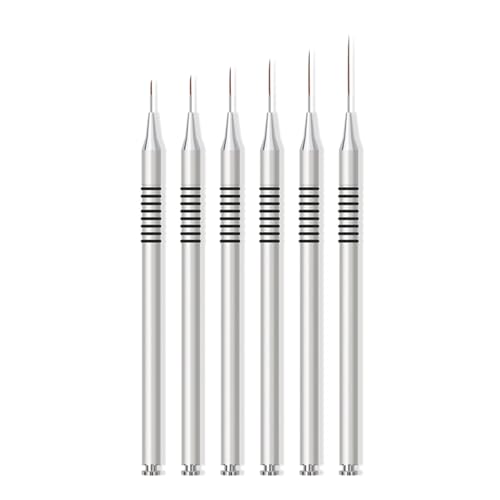 6Pcs Nail Art Design Pinsel Streifen Dünne Lange Linie Punktierung Zeichnung Stift UV Gel Polish Malerei Metallgriff Striper Pinsel Nageldesign Stift Kit Nail Art Enthusiasten Dekoration Pinsel von tixoacke