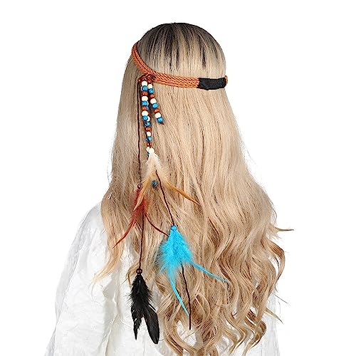 Buntes Haarband mit Federn und Perlen für Damen, ethnischer Haarreif, Halloween, Hochzeit, Party, Braut, Haarschmuck, ethnische Stirnbänder für Frauen von tixoacke
