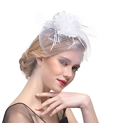 Eleganter Hochzeits-Fascinator, Haarspange mit Blumenfedern, Pillendose, Hut für Make-up-Party, Hochzeit, Party, Rosen-Haar-Accessoire, Haarspange für Frauen von tixoacke