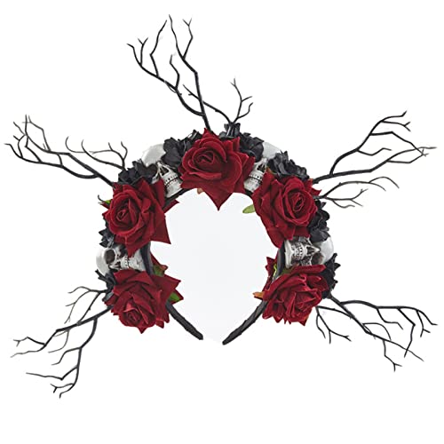 Gothic-Totenkopf-Stirnband, Gothic-Blumenkronen für Damen, Blumengeweih, Baumzweig-Stirnband, Halloween-Haarband, Gothic-Blumenkronen für Frauen von tixoacke