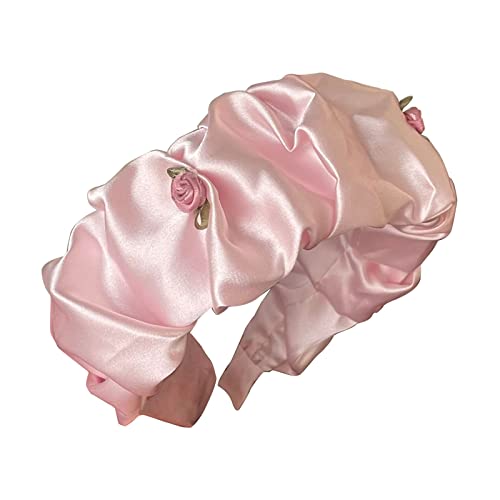 Pinkes Stirnband für Damen, geknotet, gepolstert, Knoten, Stirnband, plissiert, Rosen-Stirnband, breites Stirnband, Knoten, Stirnbänder für Frauen von tixoacke