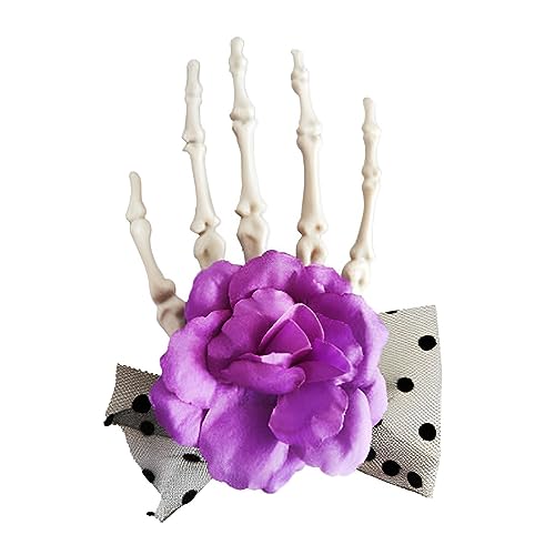 Skelett-Handkralle, Halloween-Haarspange, Netz-Blumen-Haarnadel, Cosplay-Kostüm, Kopf-Zubehör für weibliche Party-Requisiten, Gothic-Totenkopf-Haarschmuck, Rosen-Blume, Haar-Accessoire von tixoacke