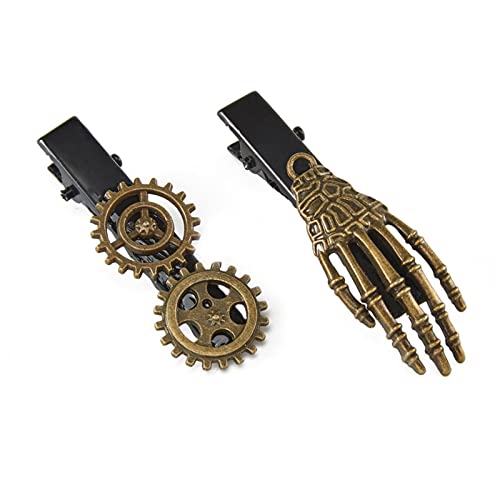 Steampunk-Haarnadel für Damen und Mädchen, coole Seitenclip, Metall-Haarnadeln, Zahnrad-Skelett-Hand, Halloween-Geschenk, Haar-Accessoires, Steampunk-Gothic-Stil, Metall-Haarspange, Styling für Frauen von tixoacke