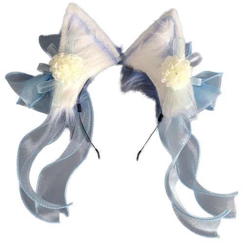 Süßes Ohr-Haarband mit Blume und Schleife, wunderschönes chinesisches Hanfu-Haarreif, Ohr-Stirnband, Erwachsenengröße, Ohr-Stirnband, Make-up-Ohr-Stirnband zum Waschen des Gesichts von tixoacke