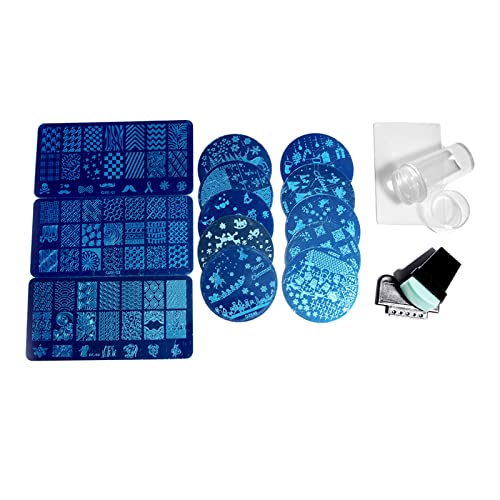 Weihnachtsnagelstempelplatten-Set, 13 Platten, 2 Stempel, 1 Schaber, Nagelkunst-Stempelplatte, Schaber, Stamper-Set für Nageldekoration, Nagelstempelplatten-Kit mit Politur von tixoacke