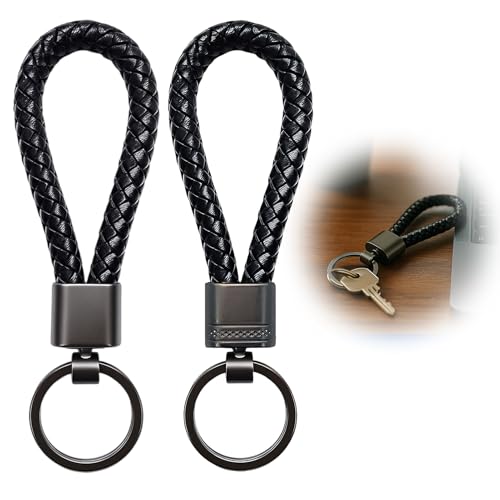 tiyiyok 2 Stück Geflochtenes Leder Schlüsselanhänger,Schlüsselanhänger Aus Leder, Autoschlüsselanhänger, für Männer und Frauen, für Zuhause, Auto, Motorrad, Fahrrad (schwarz) von tiyiyok