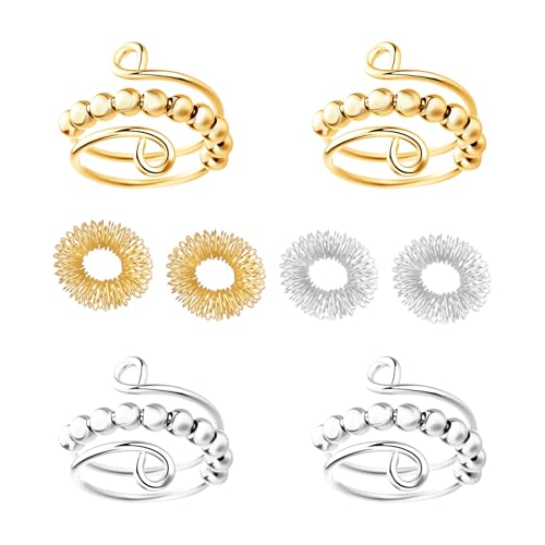 tiyiyok 8 Stück Anxiety Ring, Fidget Ring, Anti Stress für Angst Zappeln Stapelring, mit Perlen Offene Spinner für Männer Und Frauen Stress Relief Ängstlichkeit (Vergoldet, Versilbert) von tiyiyok