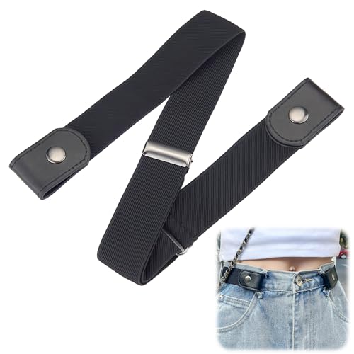 tiyiyok Gürtel Ohne Schnalle, Stretchgürtel Damen, Geeignet für Damen Und Herren, Lieferumfang 1 Stück, mit Diskretem, Verstellbarem Gummibund, Flach im Design, Schwarz von tiyiyok
