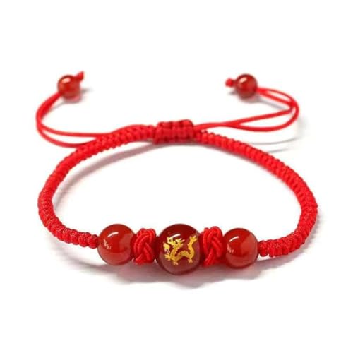 tkerinse Chinesisches Armband Drache, rote Perlen String Feng Shui Armband Tai Sui Amulett handgeflochtene Mondneujahr Armbänder, verstellbare Armbänder für alle Altersgruppen Männer Frauen, 16-22cm von tkerinse