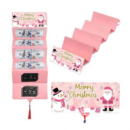 tkerinse Weihnachts-Geldhalter mit 6 Fächern, Weihnachtsgeschenkkartenhalter, Weihnachtsüberraschung, Geldhalter, Geschenke für Männer und Frauen, rosa Weihnachtsmann-Geldhalter für Urlaub, Geburtstag von tkerinse