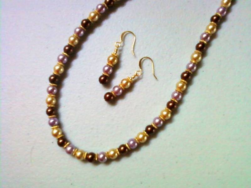 Lavendel, Gold Und Braun Perle Halskette Ohrringe | 0436 von tlcorbett