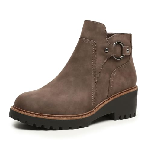 Damen-Stiefeletten, klobig, niedriger Absatz, kurze Stiefel, bequem, runde Zehenpartie, Herbststiefel mit seitlichem Reißverschluss, Braun, 37.5 EU von todaysunny