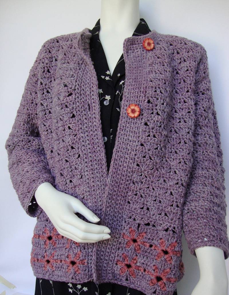 Gehäkelte Baumwolle Strickjacke Lila Artisan Jacke, Größe M von toivima