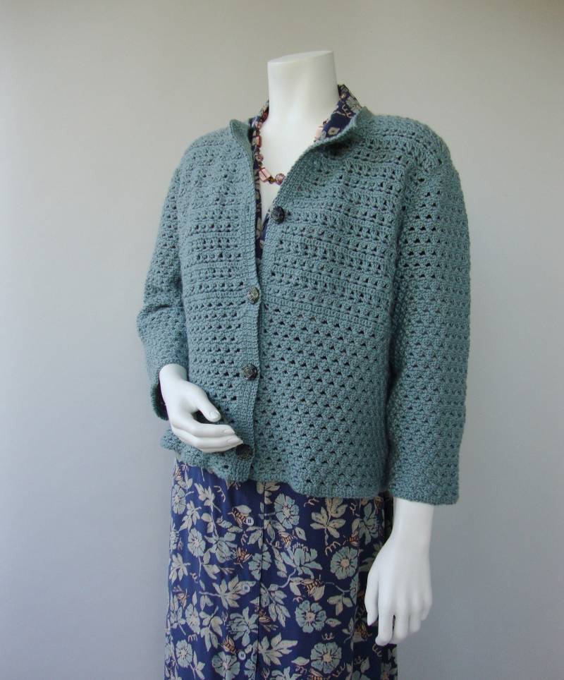 Gehäkelte Jacke Aus Merino Wolle Jadegrüne Jacke, Größe L von toivima