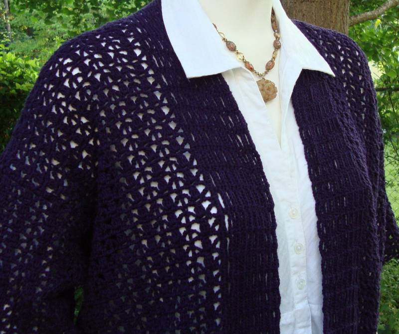 Gehäkelte Kimono-strickjacke Aus Lila Hanf-Baumwoll-Mischgewebe, Vorne Offen von toivima