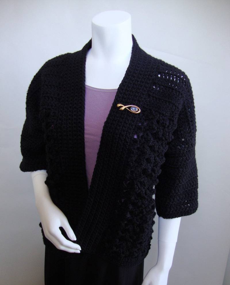 Gehäkelte Kimono-strickjacke Schwarze, Kuschelige Jacke Aus Acryl von toivima