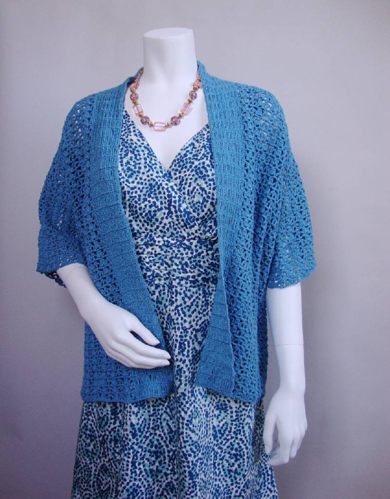 Handgehäkelte Aqua Strickjacke Hanf Baumwolle Kimono Stil - S/M von toivima